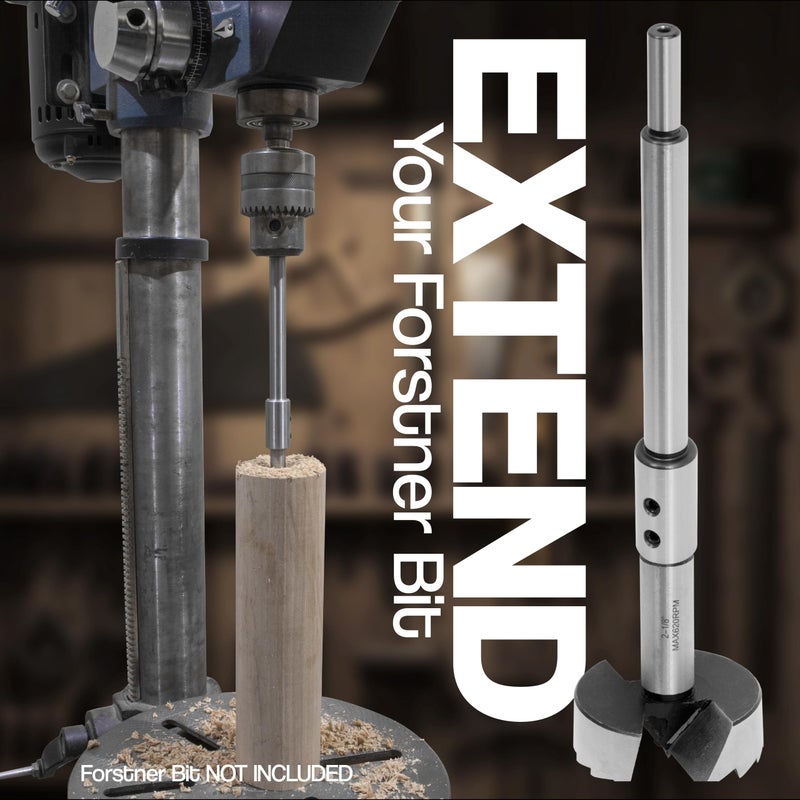 Fulton Woodworking Tools Fulton 10" Forstner Bit Extension â€“ Heavy Duty Steel 3/8 Drill Bit Extension, Adds 8-1/2" Drilling Depth to Forstner Bits for Woodturning, Furniture & Carpentry - Image 2
